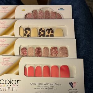 Color Street Glitter, Leopard, and Red Nail Strips